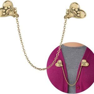 Sweater Clip -NEW- Dog Paw Heart Vintage Dress, Blouse, Cardigan Pin with Chain